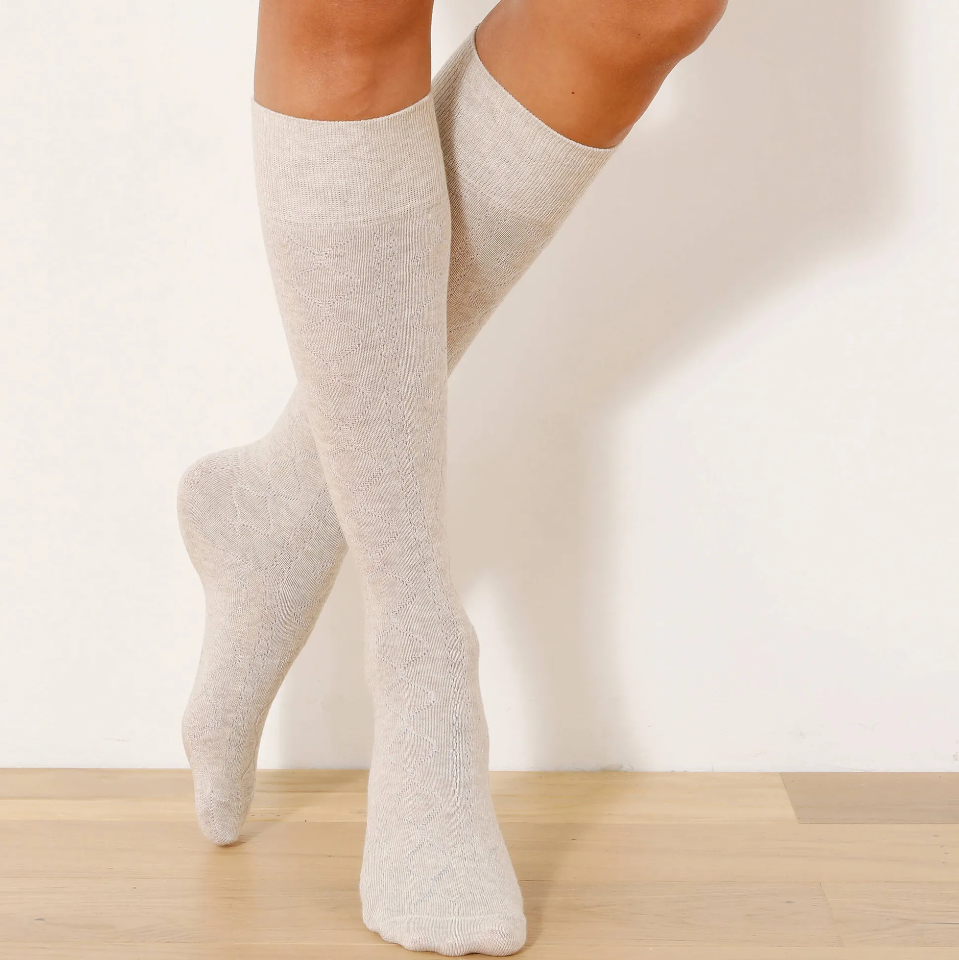 Kniekousen in effen kabeltricot - set van 2 paar