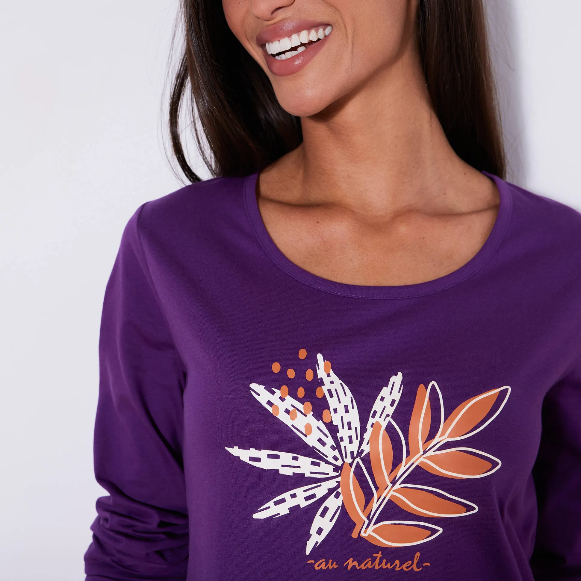 Kort nachthemd met lange mouwen en "naturel" print