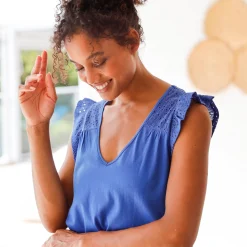 Korte pyjama in jersey en broderie anglaise
