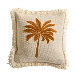 Kussen met geborduurd palmboommotief