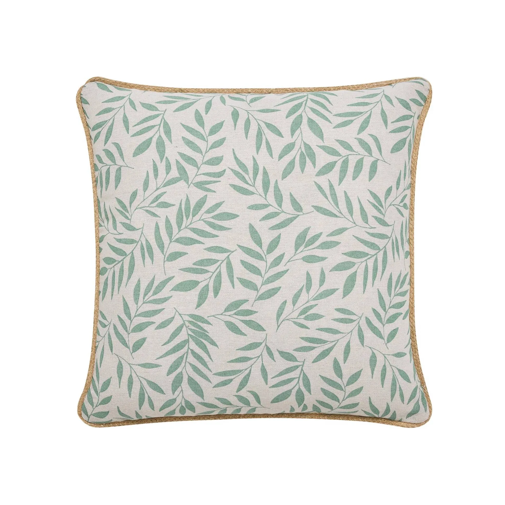 Kussen met natuurlijke print en juten biesje