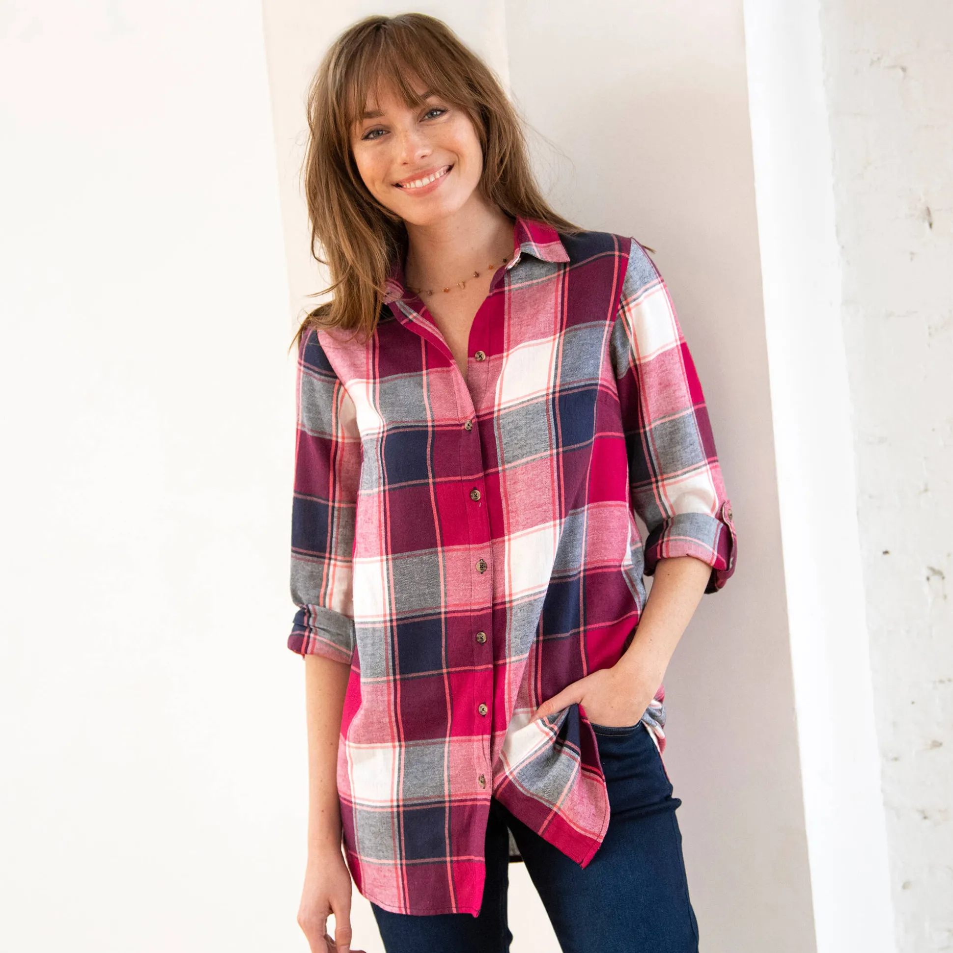 Lang hemd in flanel met grote ruiten