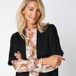 Lang vest met mohairtouch, korte mouwen