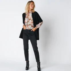 Lang vest met mohairtouch, korte mouwen