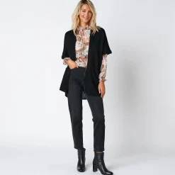 Lang vest met mohairtouch, korte mouwen