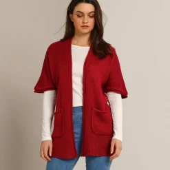 Lang vest met mohairtouch, korte mouwen