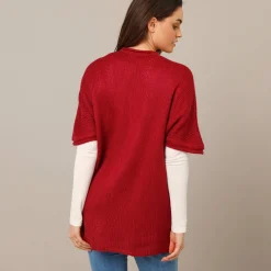 Lang vest met mohairtouch, korte mouwen