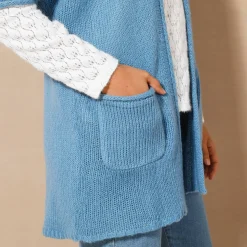 Lang vest met mohairtouch, korte mouwen