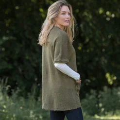 Lang vest met mohairtouch, korte mouwen