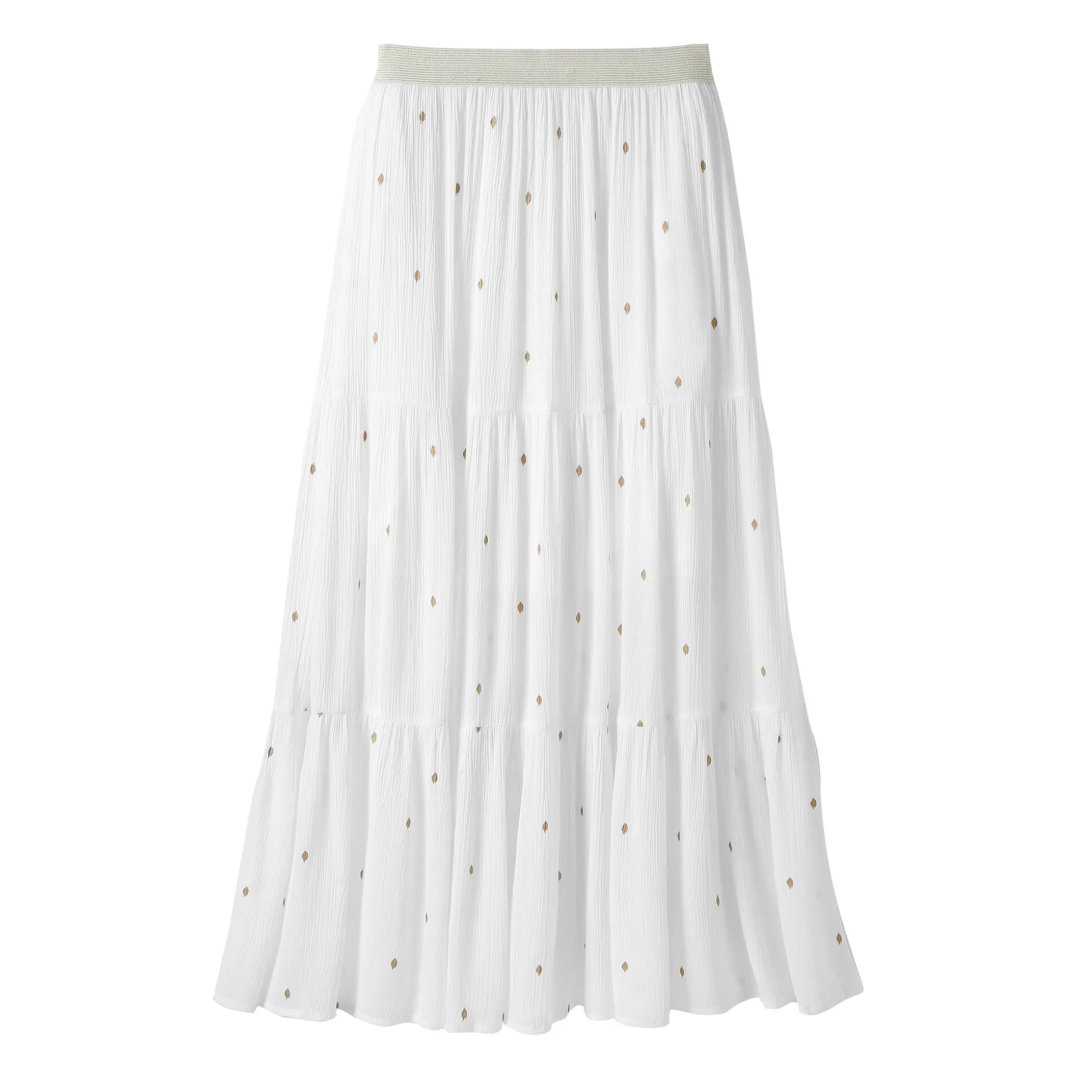 Lange fronsrok met goudkleurige prints