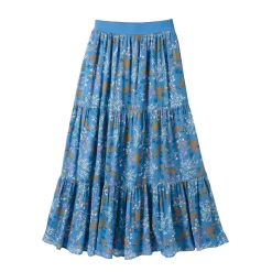 Lange fronsrok met stroken en bloemenprint, crepon