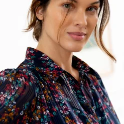 Lange hemdjurk in jacquardvoile met bloemenprint