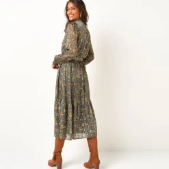 Lange hemdjurk in jacquardvoile met bloemenprint