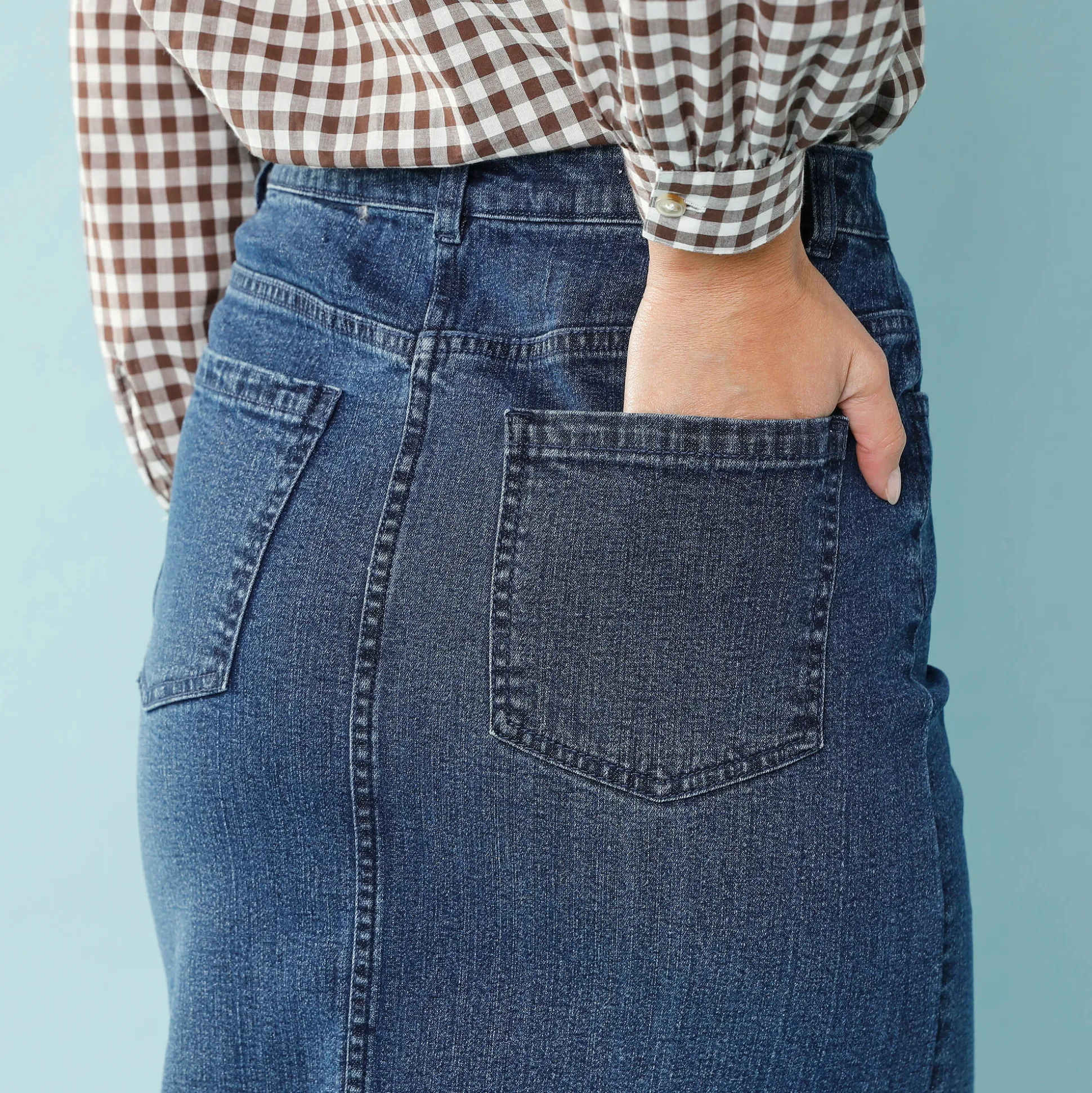 Lange jeansrok, kleine lengtes