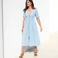 Lange jurk in denim, uitlopend