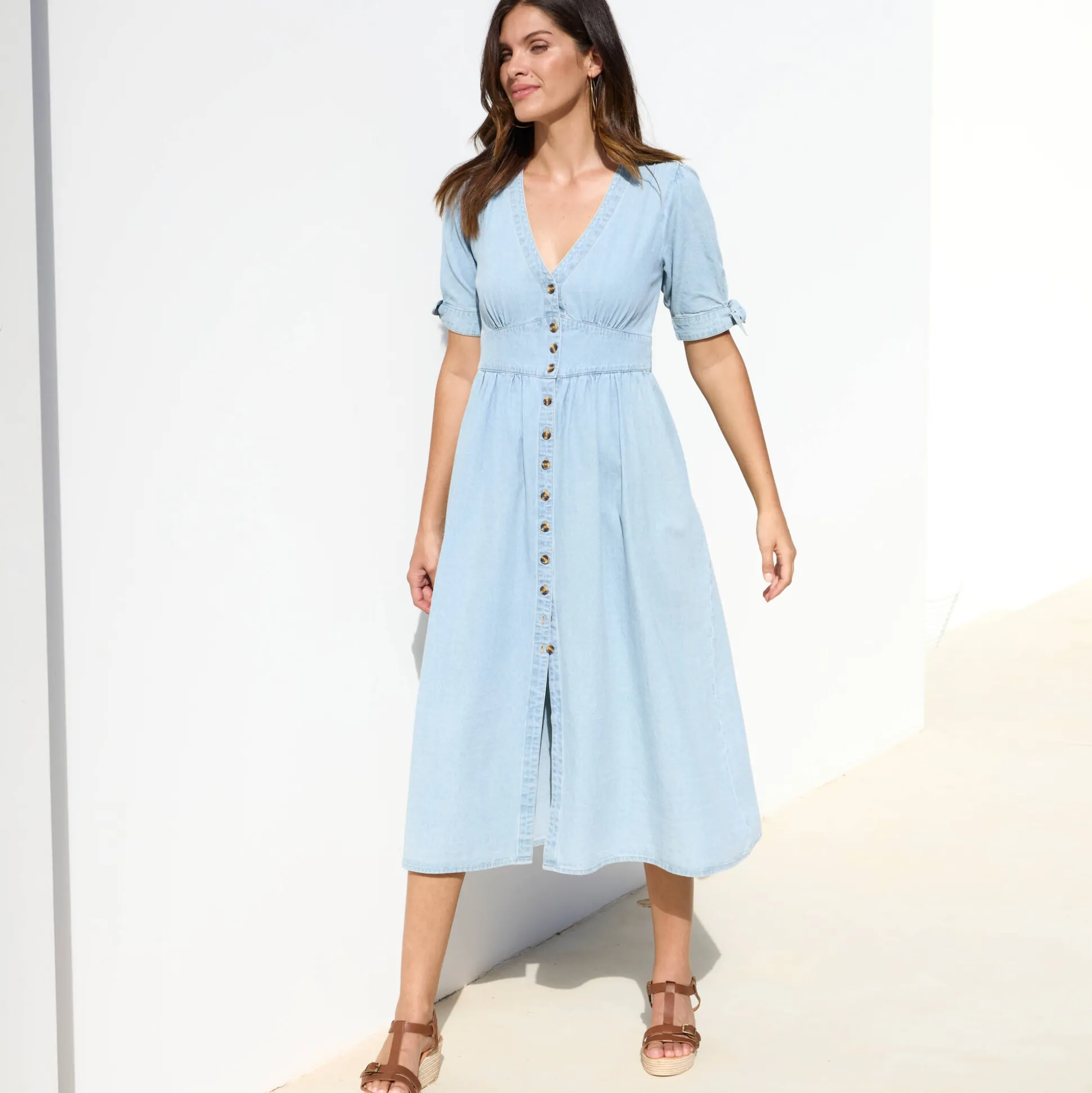 Lange jurk in denim, uitlopend