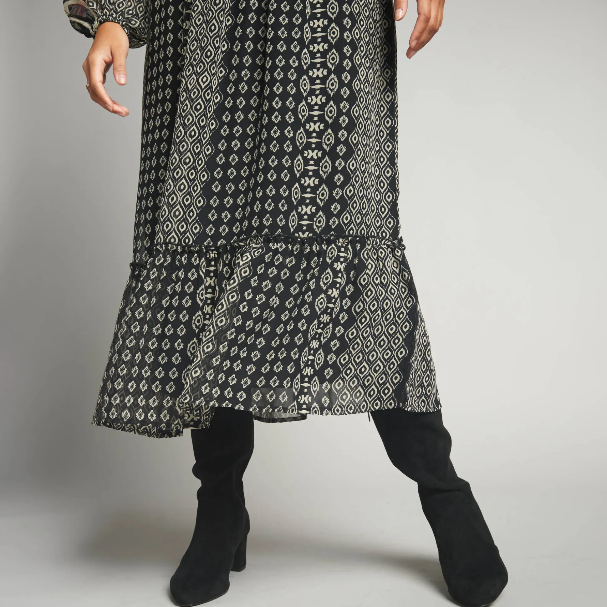 Lange jurk in voile, etnische print