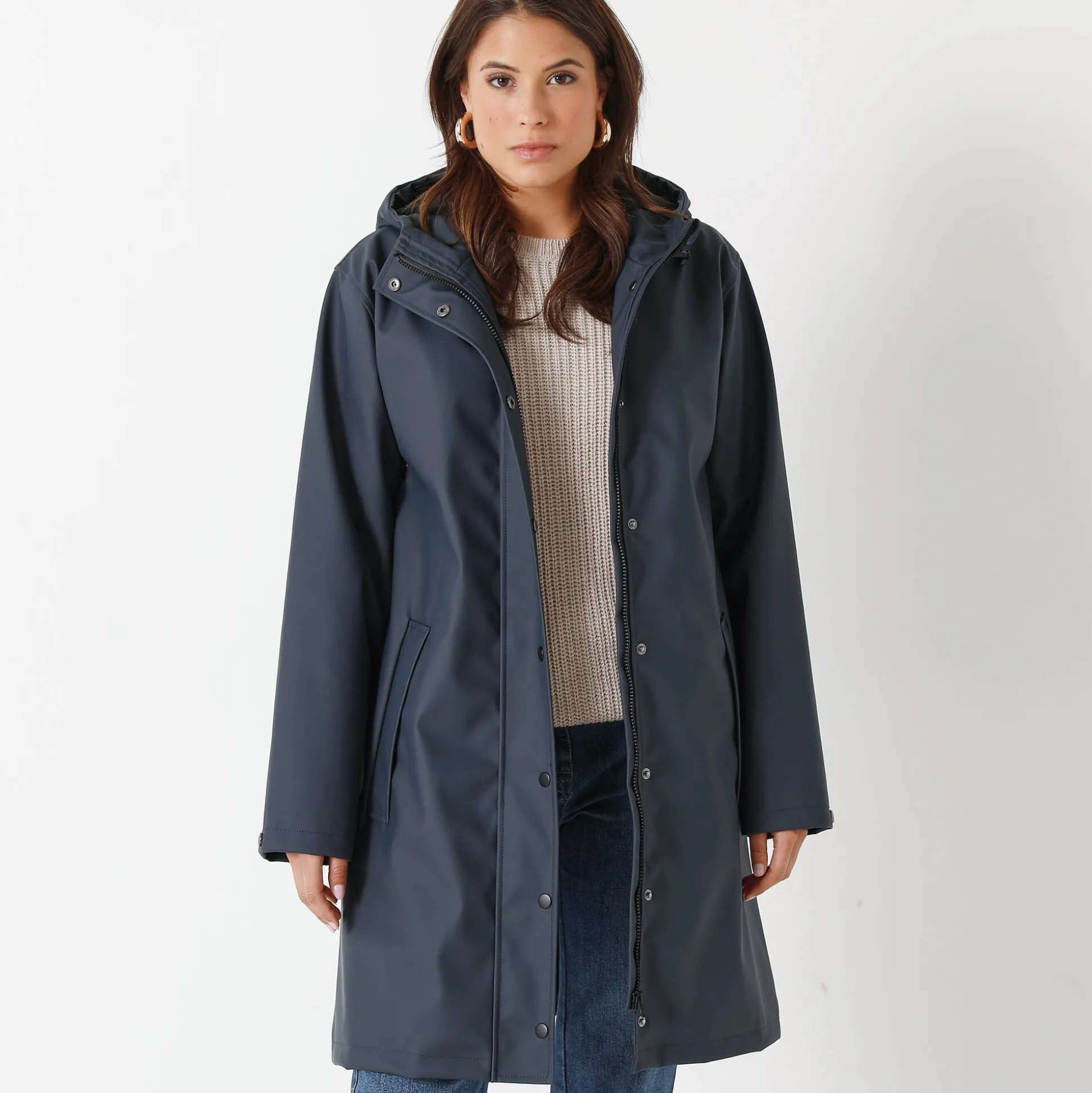 Lange regenjas, gevoerd met fleece, gerecycleerd polyester**