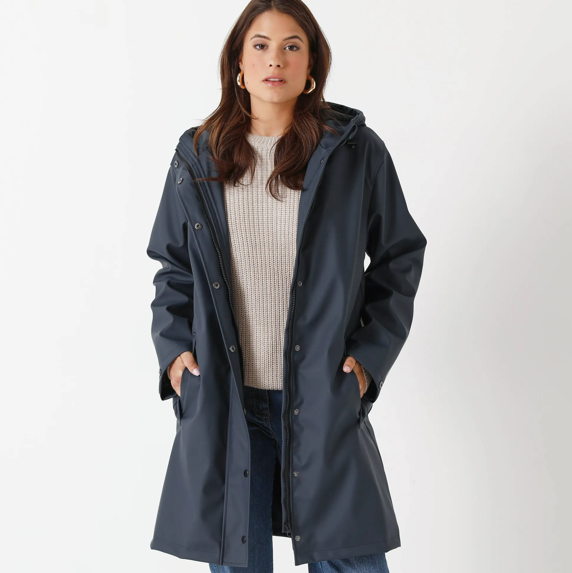 Lange regenjas, gevoerd met fleece, gerecycleerd polyester**