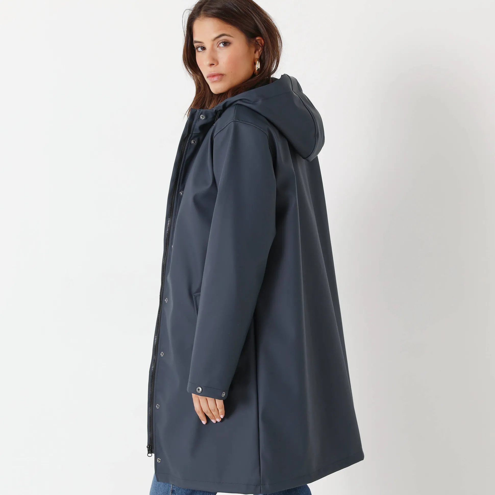 Lange regenjas, gevoerd met fleece, gerecycleerd polyester**