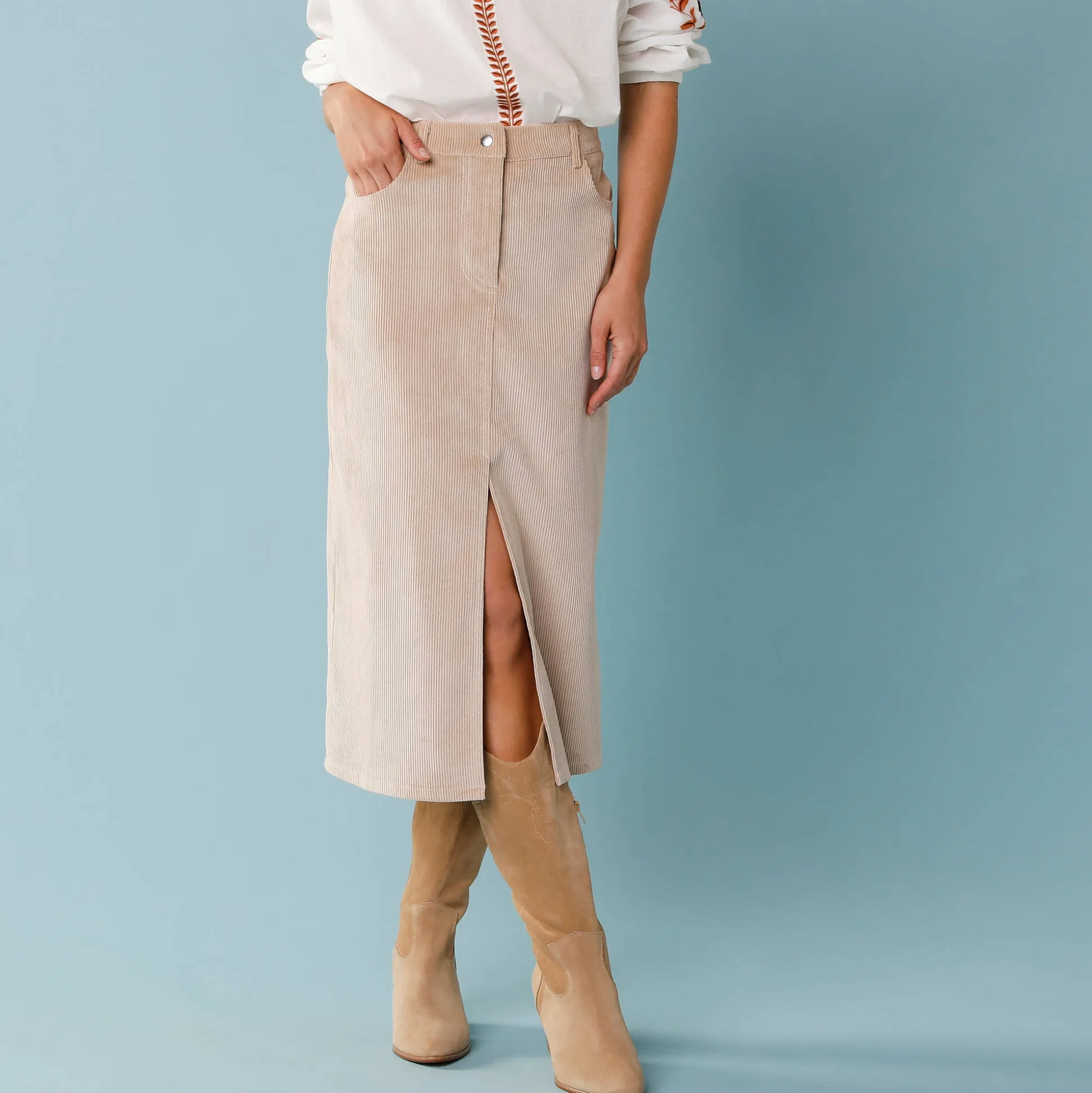 Lange rok in ribvelours, kleine lengtes