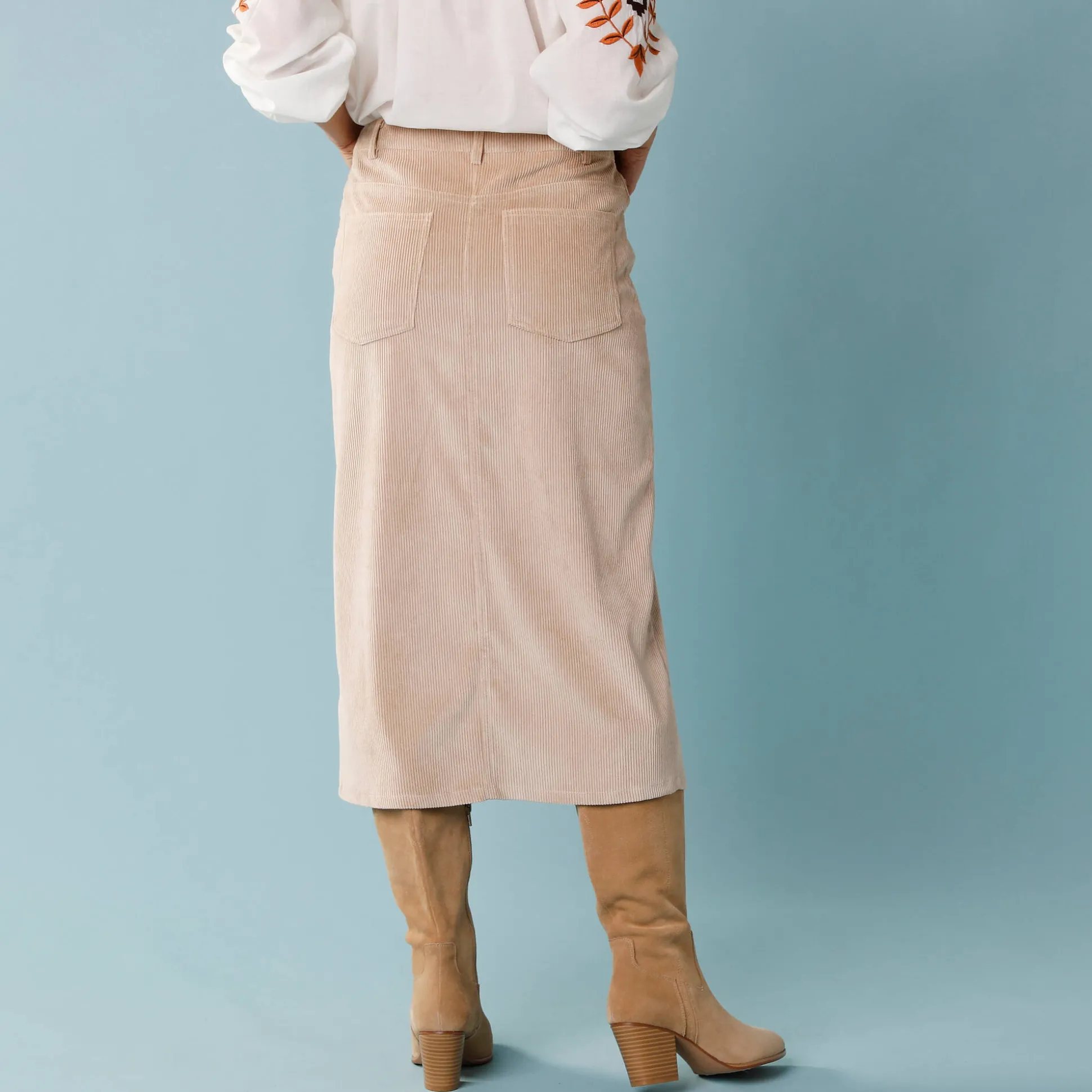 Lange rok in ribvelours, kleine lengtes