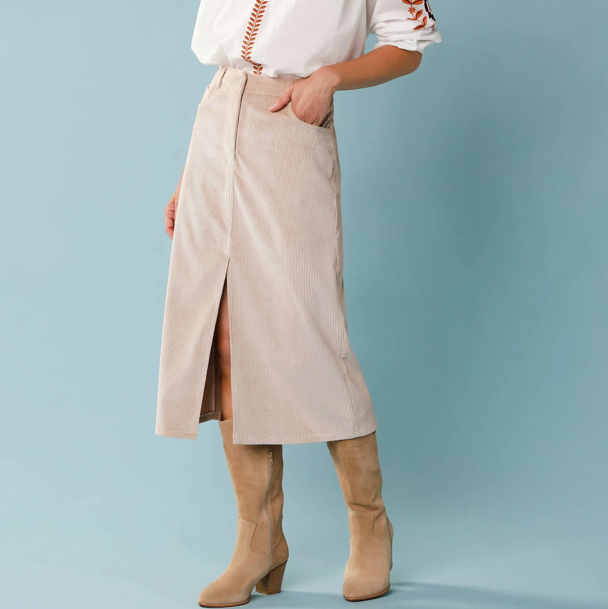 Lange rok in ribvelours, kleine lengtes