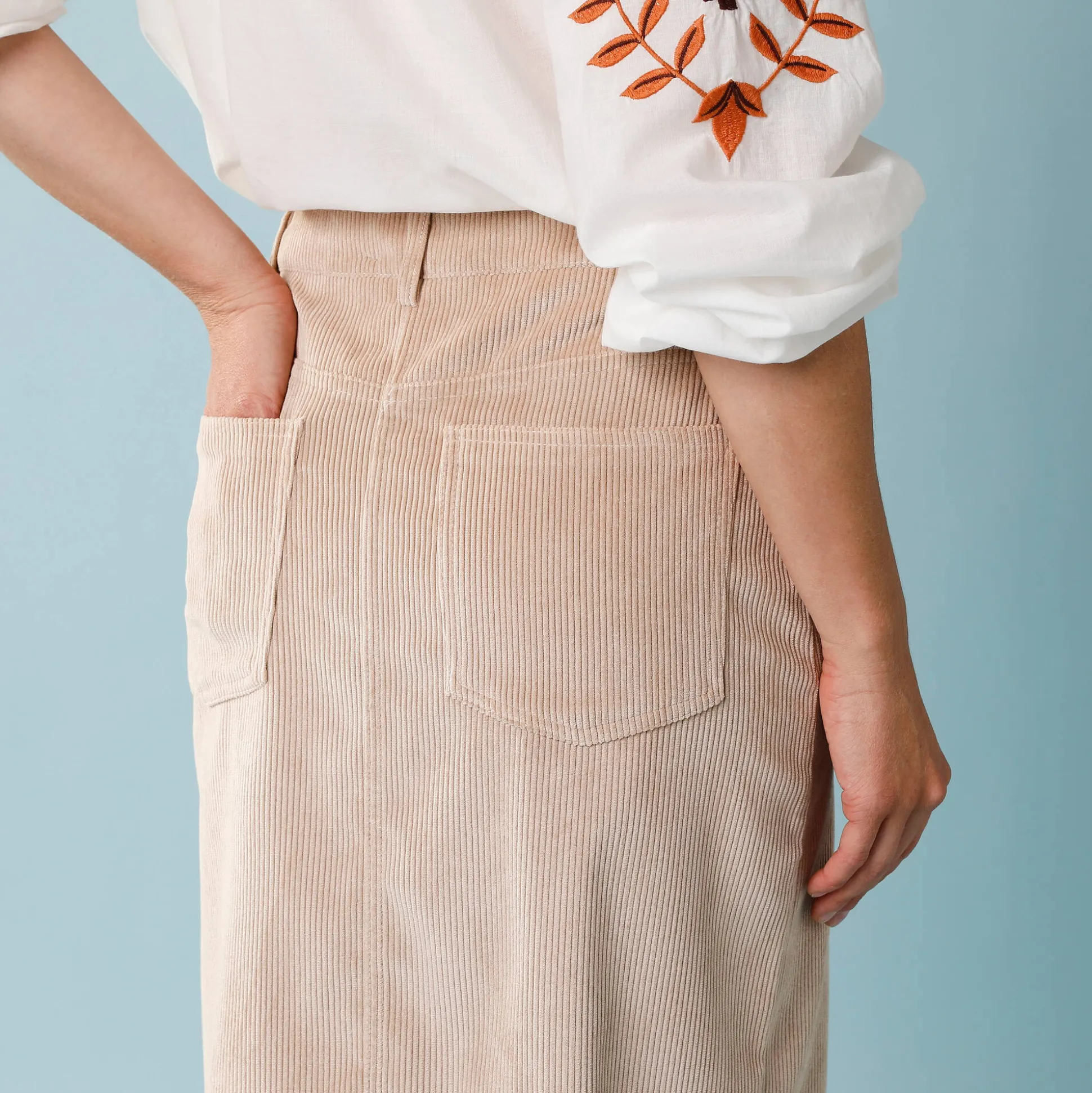 Lange rok in ribvelours, kleine lengtes