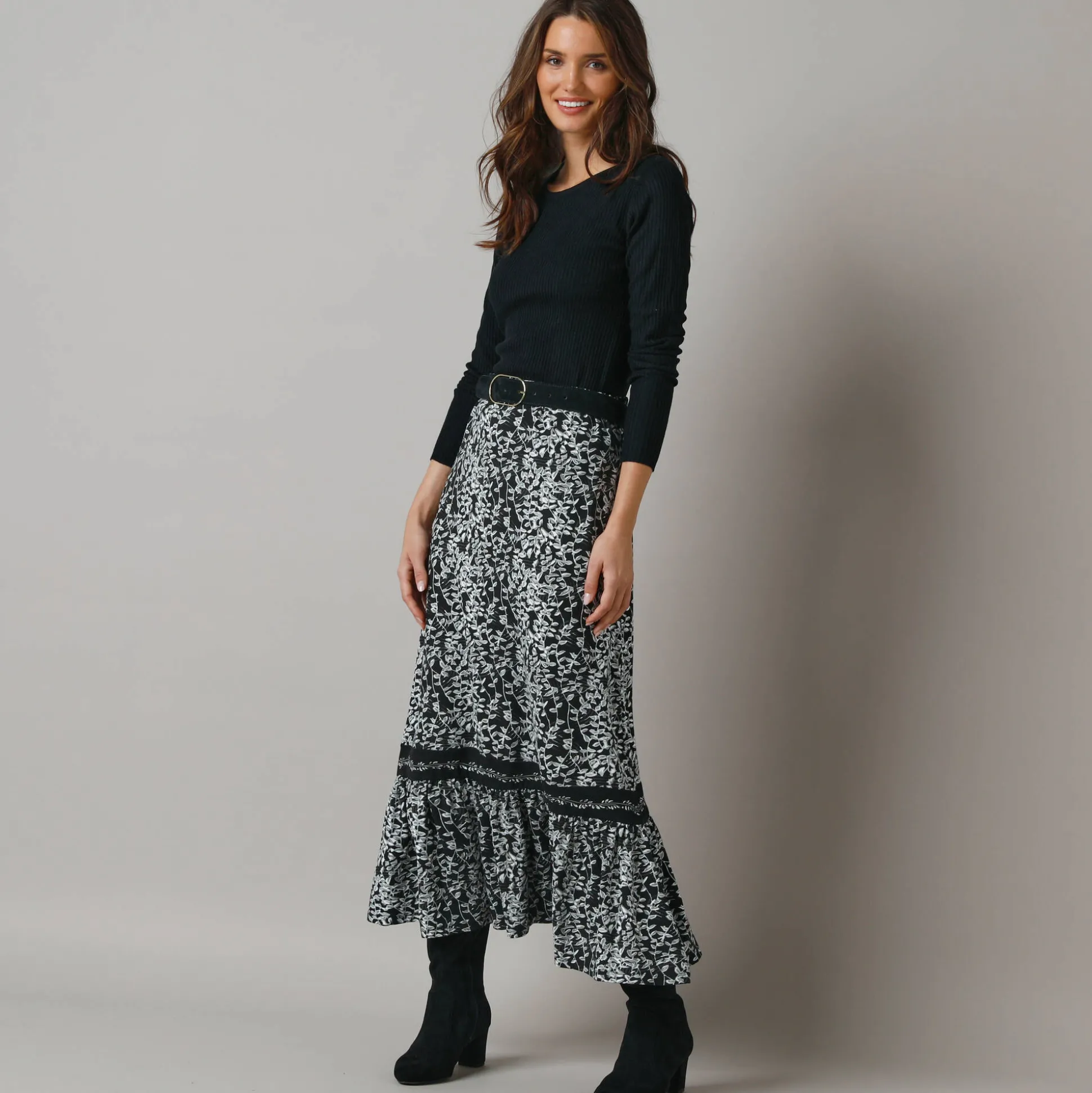 Lange rok met fronsrokvolume, jerseytricot