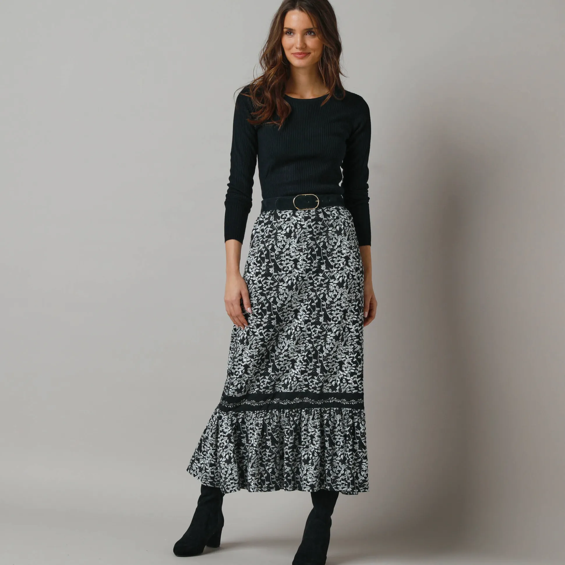 Lange rok met fronsrokvolume, jerseytricot