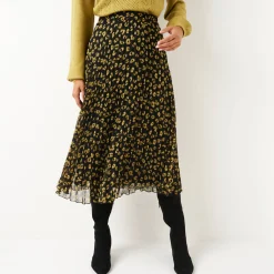 Lange rok met plissé, voile met luipaardprint