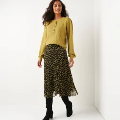Lange rok met plissé, voile met luipaardprint