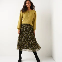 Lange rok met plissé, voile met luipaardprint