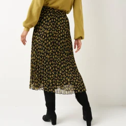 Lange rok met plissé, voile met luipaardprint