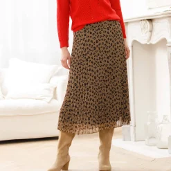 Lange rok met plissé, voile met luipaardprint