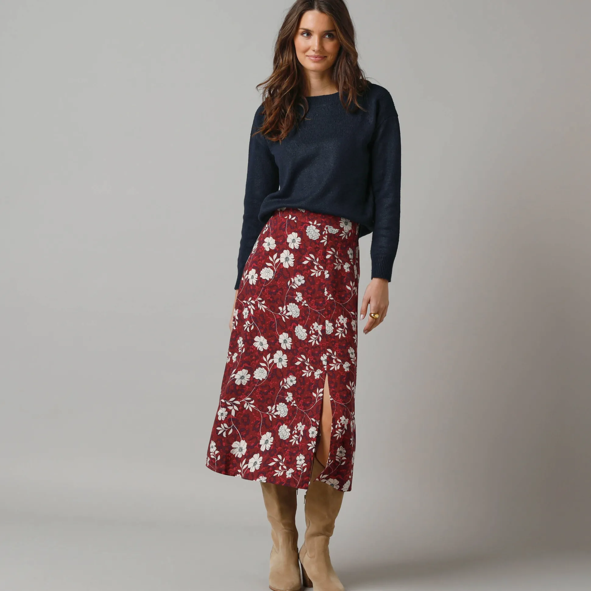 Lange rok met split, bloemenprint