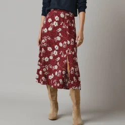Lange rok met split, bloemenprint