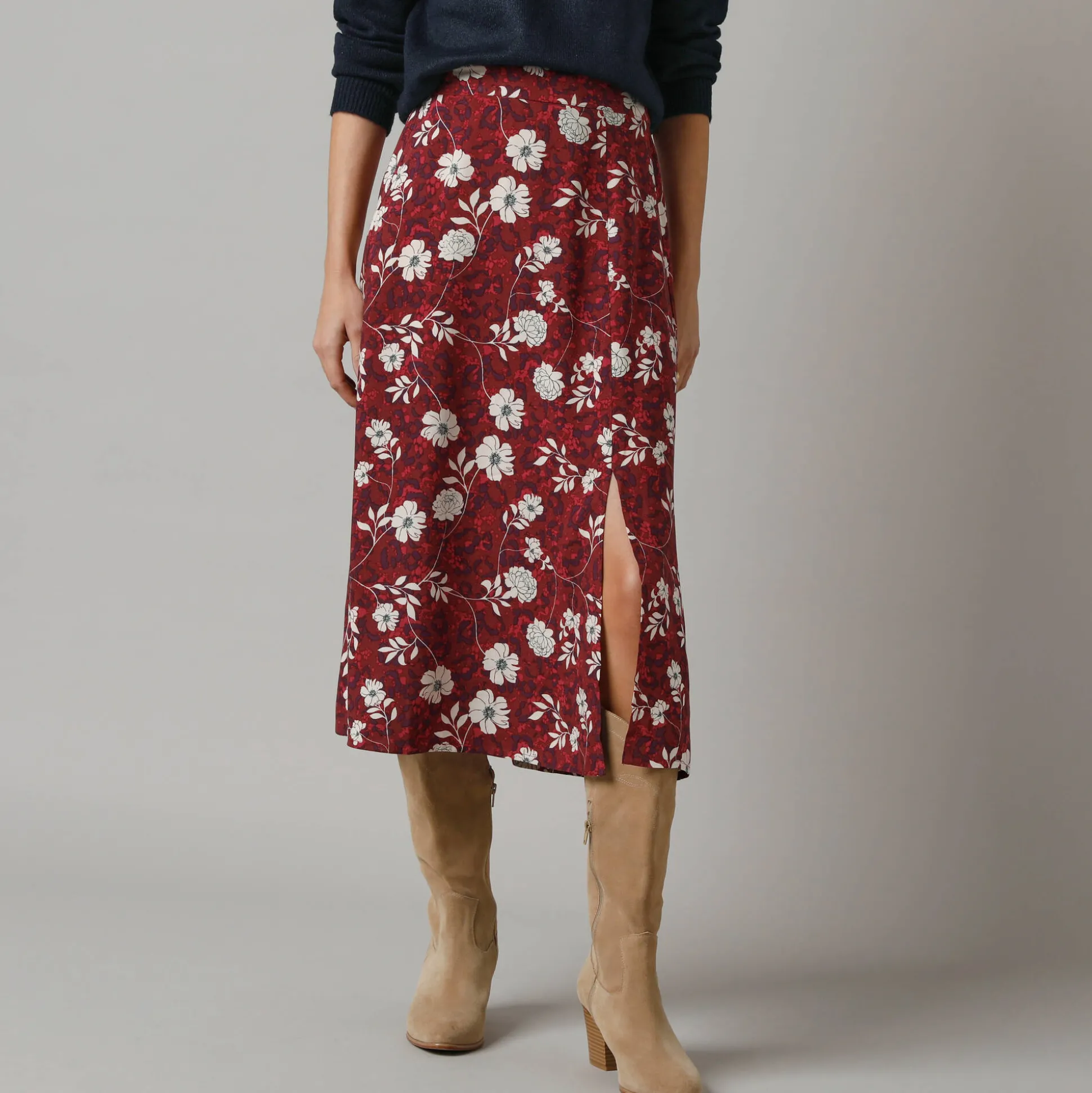 Lange rok met split, bloemenprint