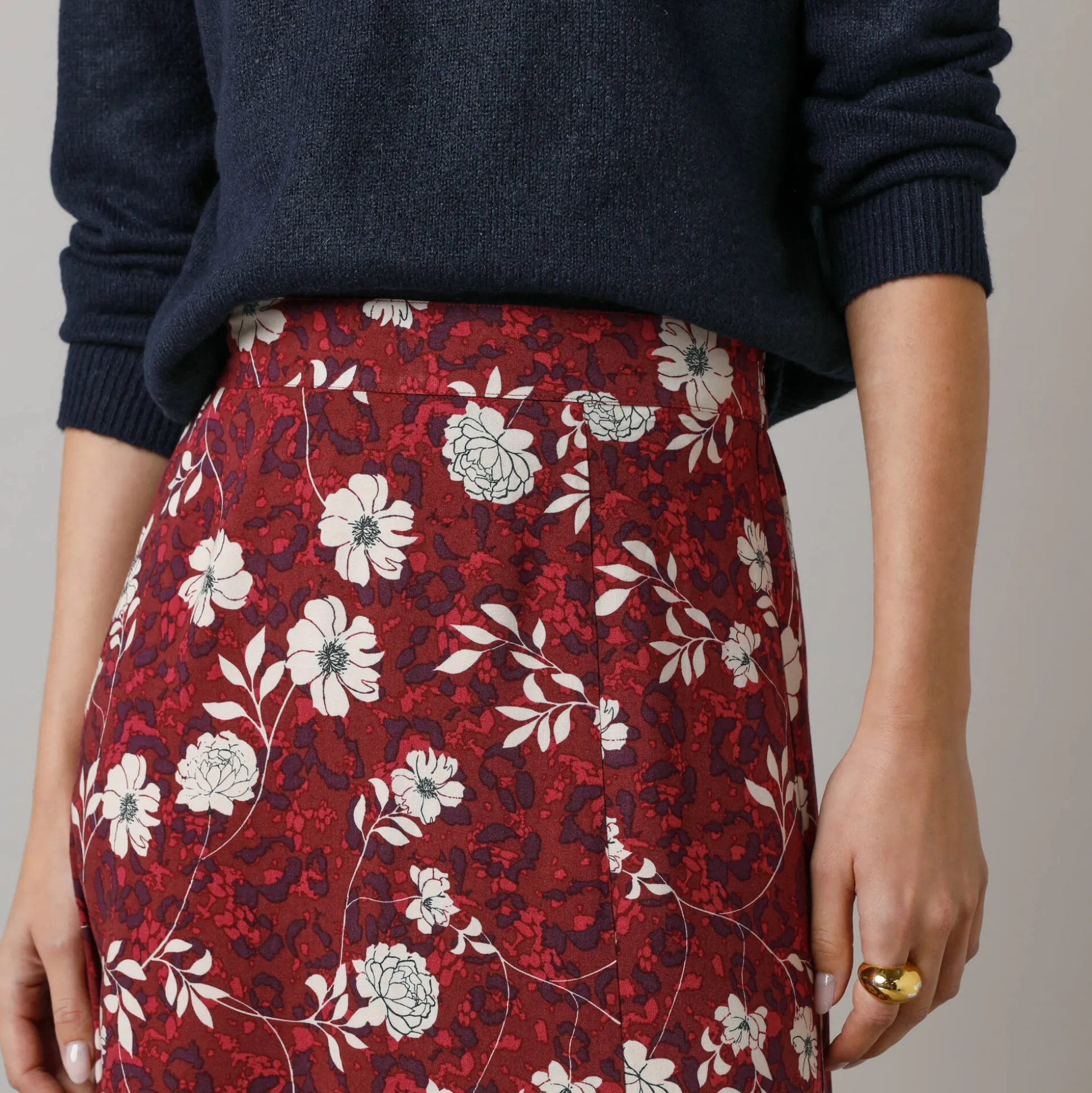 Lange rok met split, bloemenprint