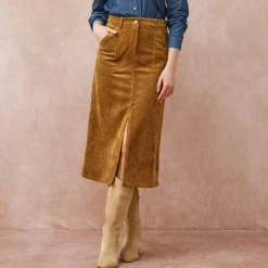 Lange rok met split, ribvelours