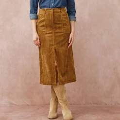 Lange rok met split, ribvelours