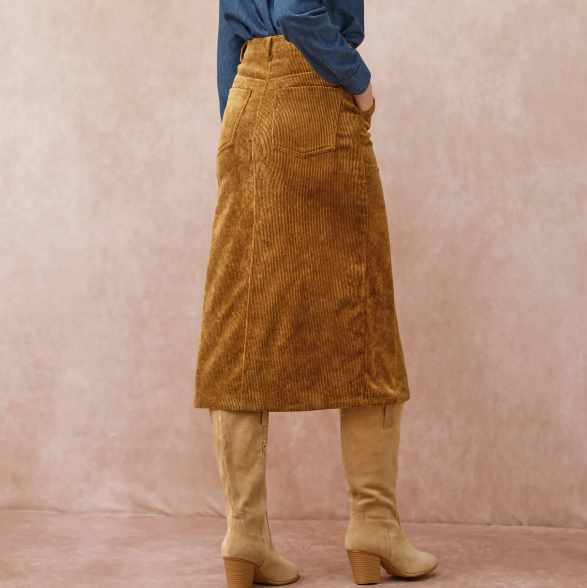 Lange rok met split, ribvelours
