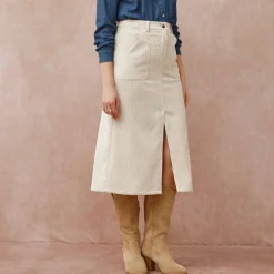 Lange rok met split, ribvelours