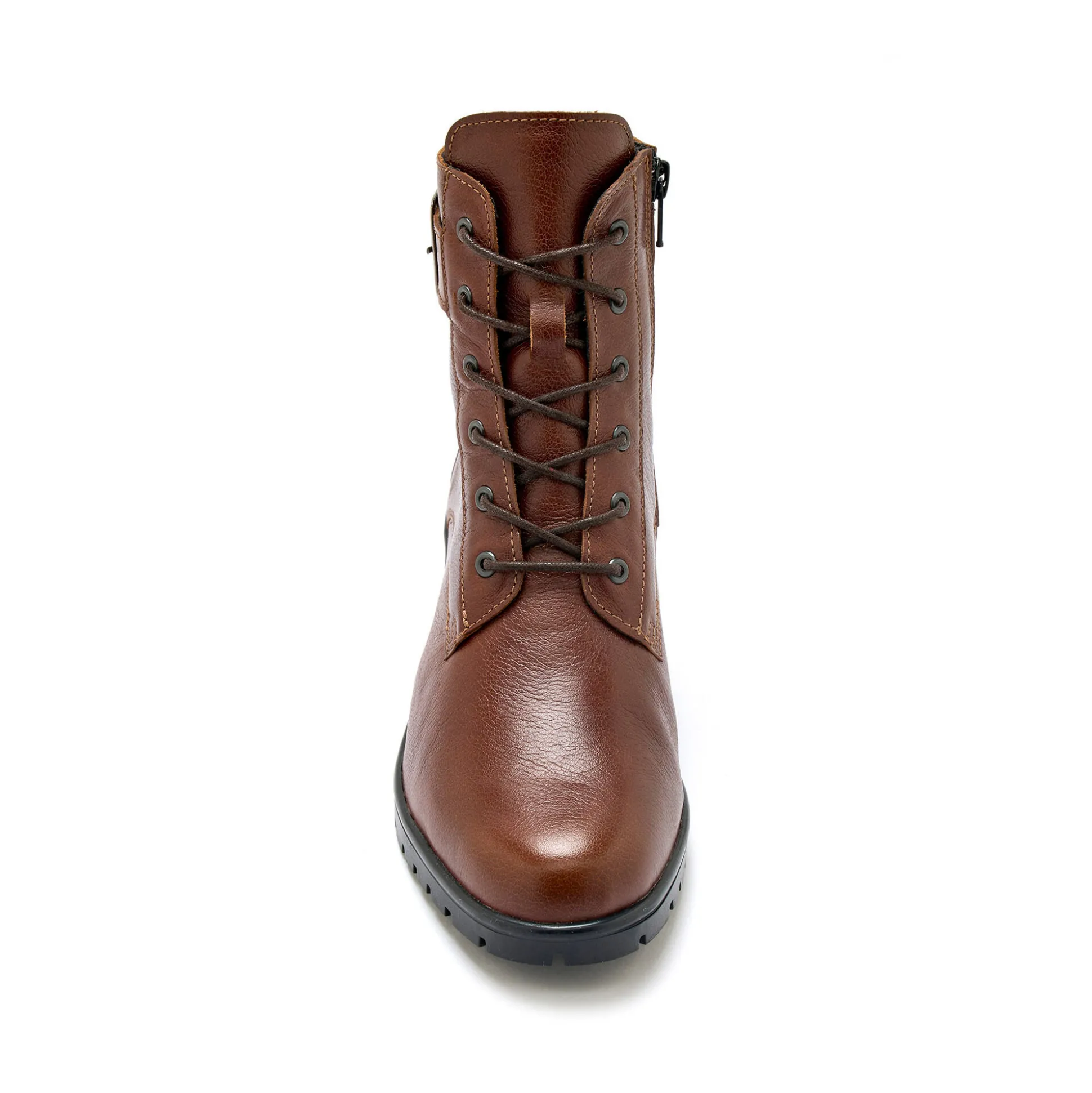 Leren bottines met hak, rits en veters