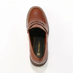 Leren mocassins met hak, gekartelde zool