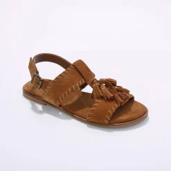 Leren sandalen met pompons