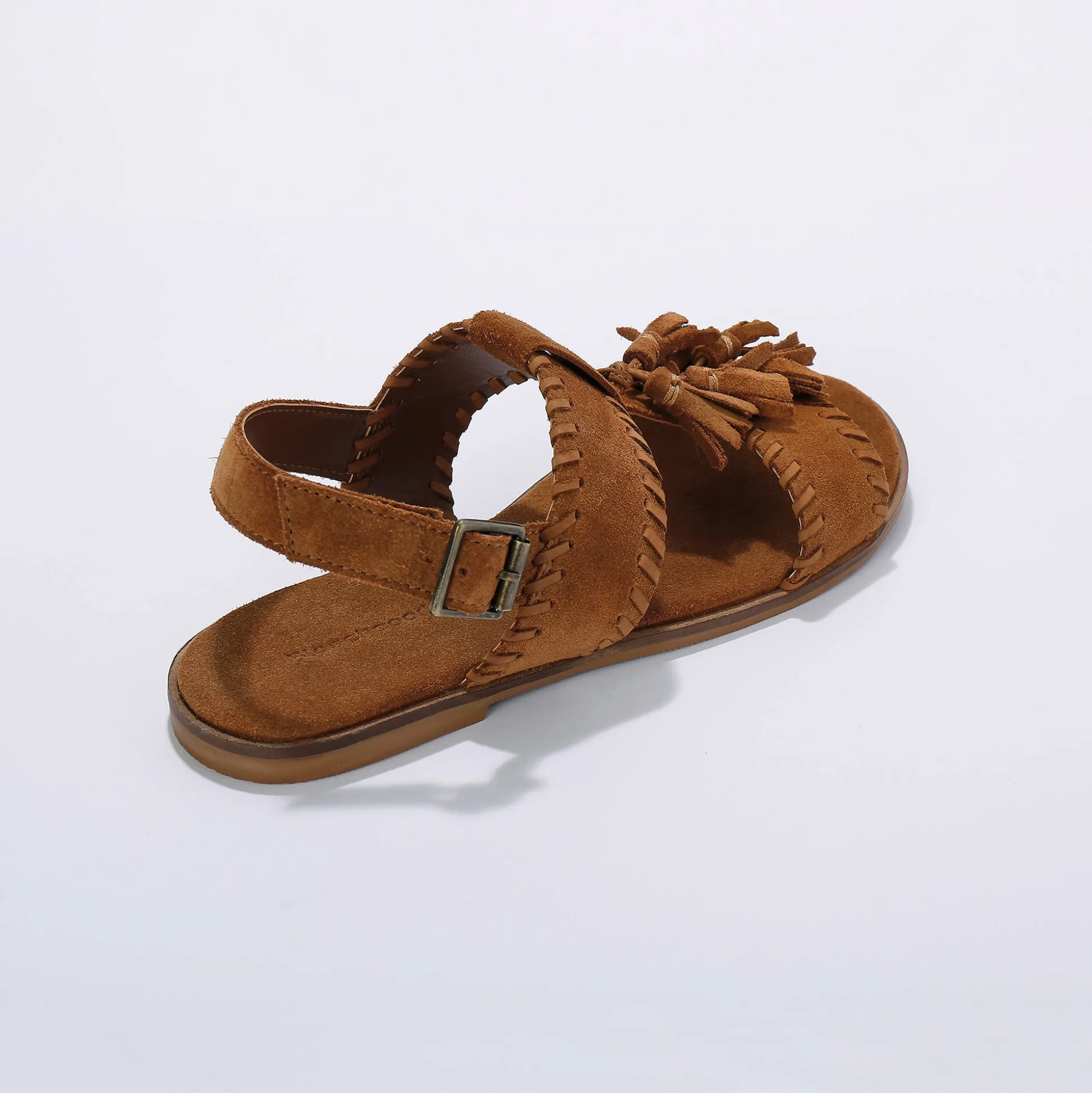 Leren sandalen met pompons