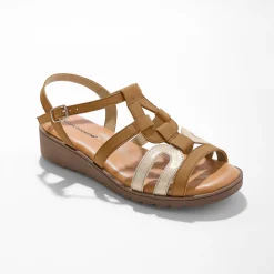 Leren sandalen met sleehak, 2 materialen