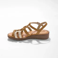 Leren sandalen met sleehak, 2 materialen