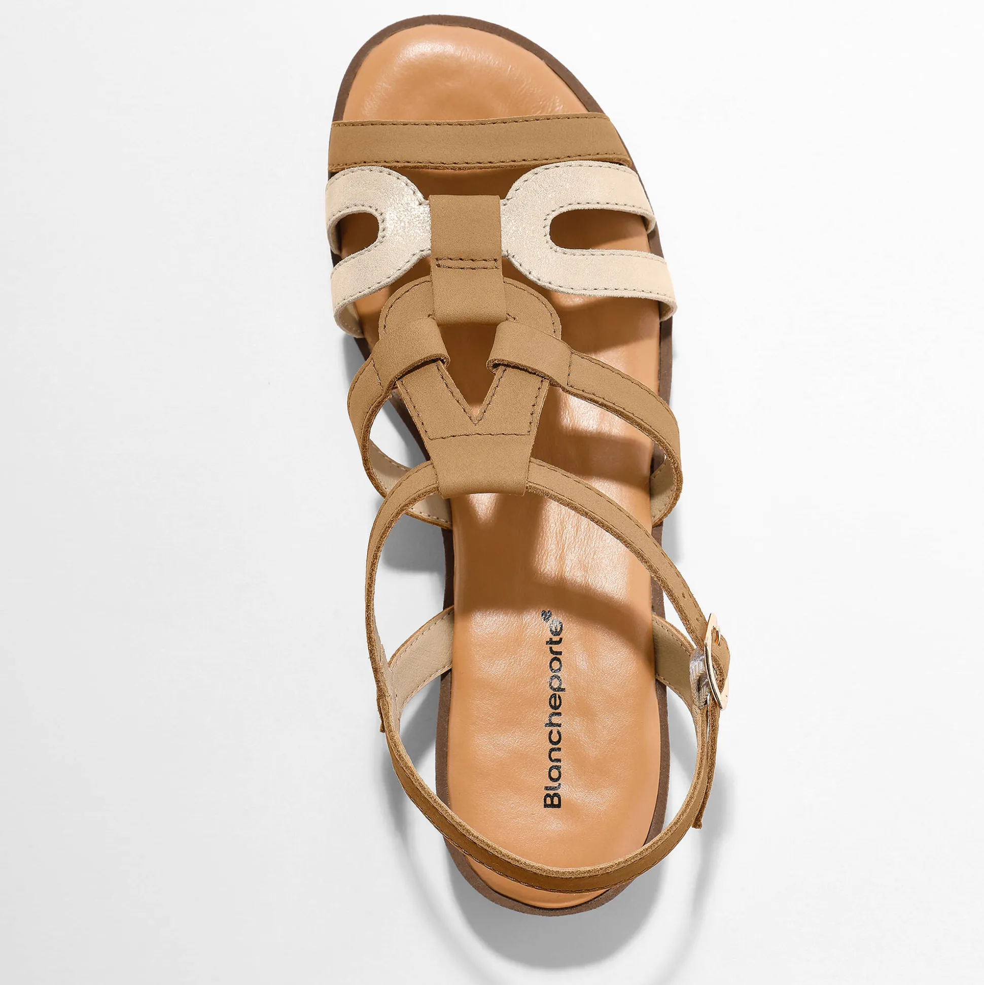 Leren sandalen met sleehak, 2 materialen